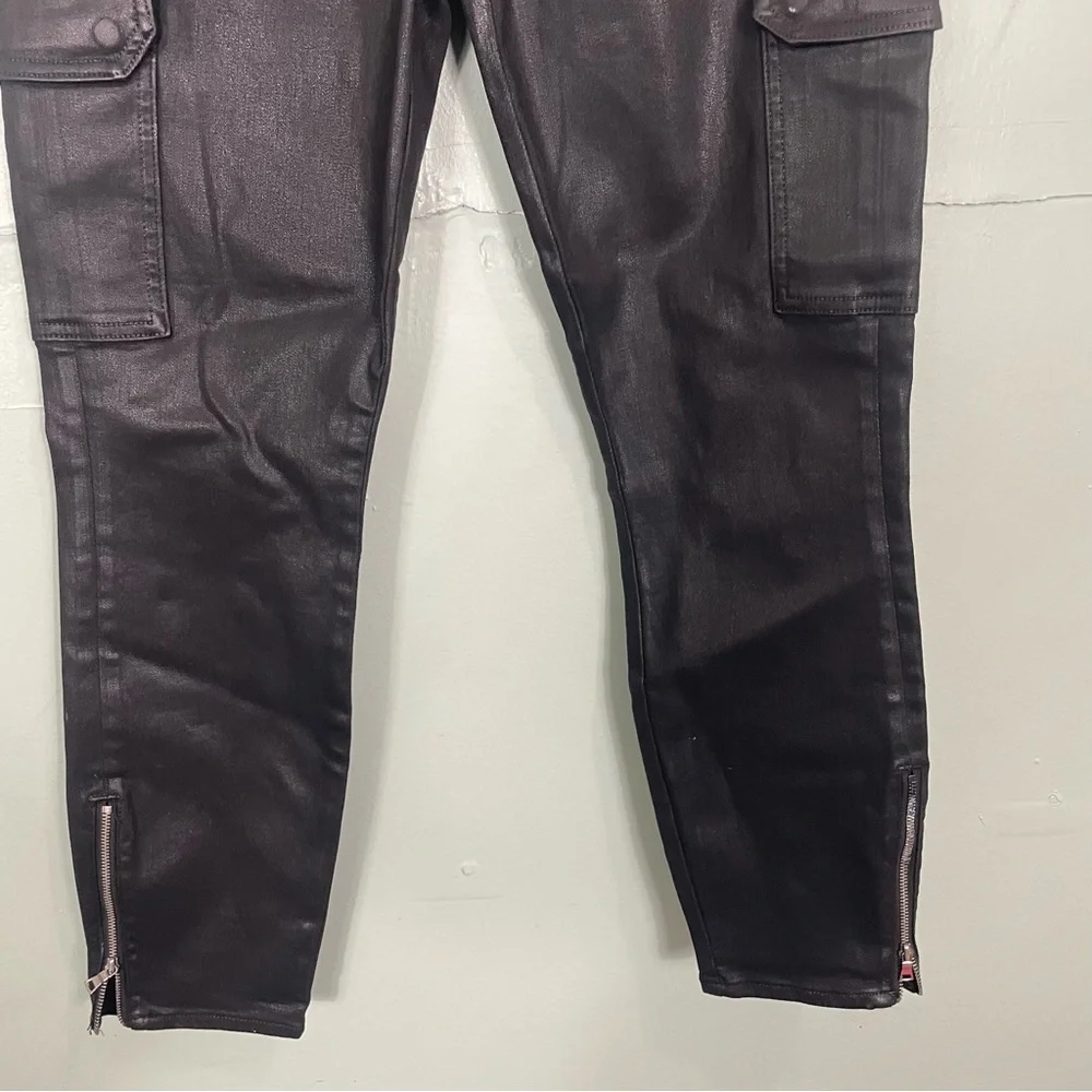 7 For All Mankind Coated Cargo Skinny‎ Black Shiny Women Sz 28 NWT